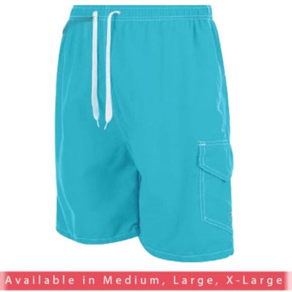 Men Swim Trunks Swimming Swimwear Cargo Shorts Beach Surf Board, Turquoise, NEW - Picture 1 of 2